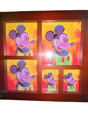 Vintage Walt Disney World Parks Mickey Mouse Five Frame Walnut Frame new in Box